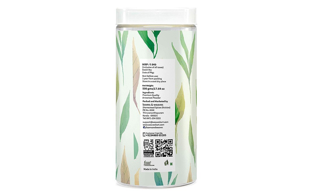 Looms & Weaves Arrowroot Powder    Glass Jar  500 grams